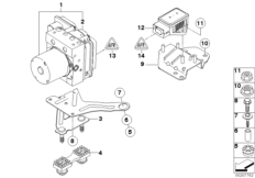 Гидроагрегат DXC/крепление/датчики для BMW E83N X3 2.5si N52N (схема запасных частей)