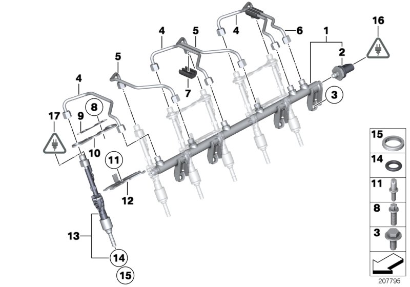 Магистраль Rail/форсунка/провод для BMW E91N 335i N55 (схема запчастей)