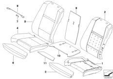 Сиденье Пд, набивка и обивка сид.пов.ком для BMW E70N X5 M50dX N57X (схема запасных частей)