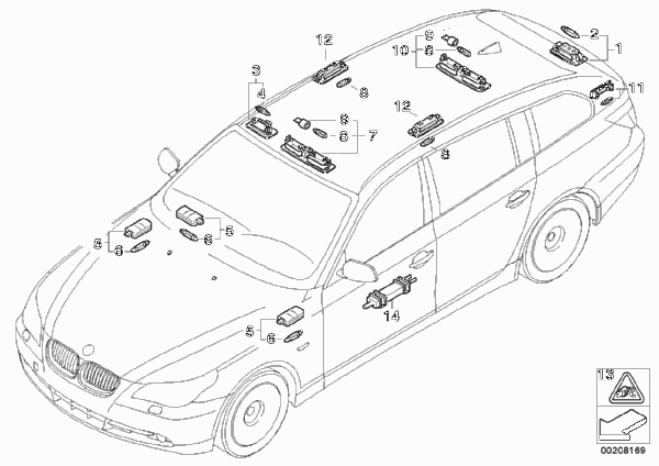 Различные огни для BMW E61N 525i N53 (схема запчастей)