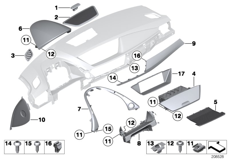 Доп.элементы панели приборов Вх для BMW E84 X1 28iX N20 (схема запчастей)