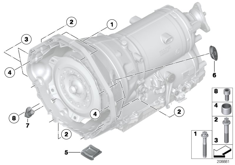 Крепление коробки передач для BMW F10 550i N63 (схема запчастей)