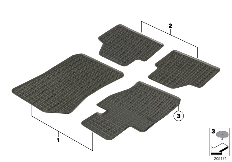 Ножные коврики резина для BMW E84 X1 20i N20 (схема запчастей)
