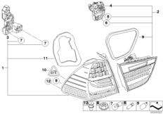 Блок задних фонарей для BMW E91N 330i N53 (схема запасных частей)