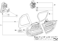 Блок задних фонарей для BMW E90N 330xd N57 (схема запасных частей)