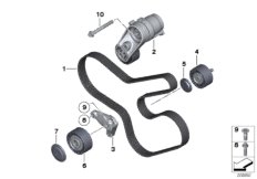 Рем.привод генератора/конд./усилит.руля для BMW F30 Hybrid 3 N55 (схема запасных частей)