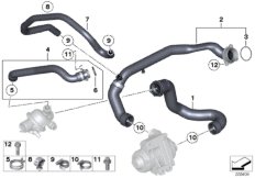 Водяной шланг системы охлаждения для BMW F12 640iX N55 (схема запасных частей)