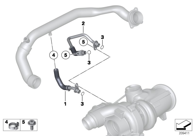 Система охлаждения-турбонагнетатель для BMW F30 Hybrid 3 N55 (схема запчастей)