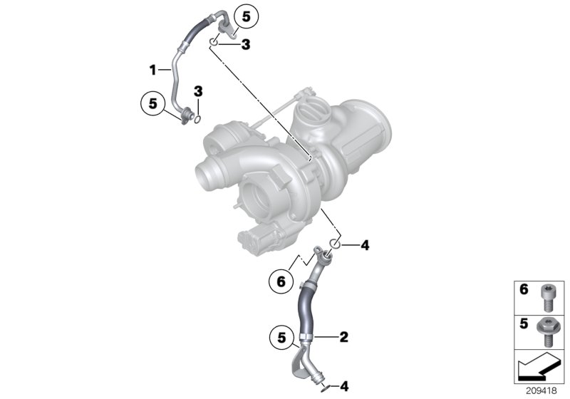 Смазочная система турбонагнетателя для BMW F11N 535iX N55 (схема запчастей)