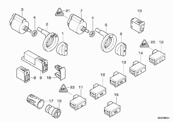 Различные выключатели/прикуриватели для BMW E38 725tds M51 (схема запчастей)