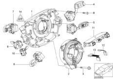 Переключатель на рул.колонке/блок упр. для BMW E65 730i N52 (схема запасных частей)