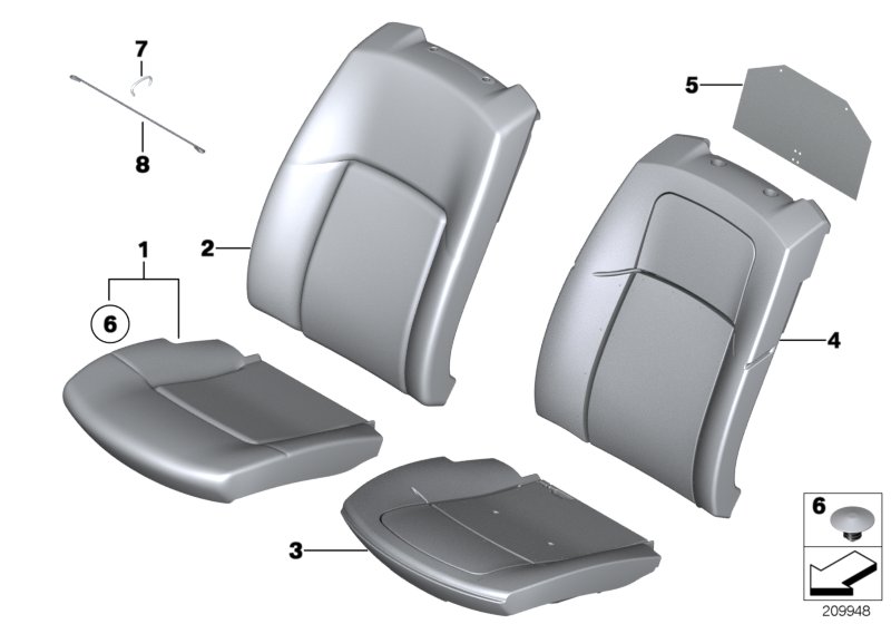 Набивка и обивка базового сиденья Пд для ROLLS-ROYCE RR4 Ghost N74R (схема запчастей)