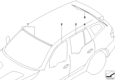 Остекление для BMW E83N X3 3.0si N52N (схема запасных частей)
