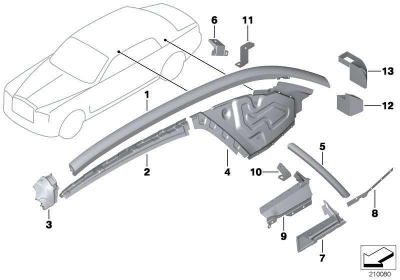 Боковой каркас задней стойки Вх для BMW RR3N Coupé N73 (схема запчастей)