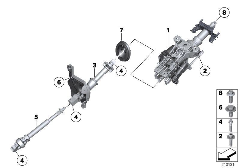 Рулевая колонка с электропр./доп.детали для BMW F02N 750LiX 4.0 N63N (схема запчастей)