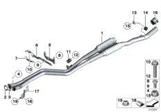 Передний дополнительный глушитель для BMW F02 730Li N52N (схема запасных частей)