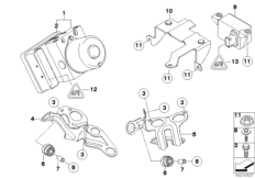 Гидроагрегат DSC/крепление/датчики для BMW E85 Z4 M3.2 S54 (схема запасных частей)