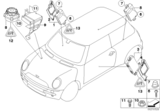 система охранной сигнализации для BMW R52 Cooper S W11 (схема запасных частей)