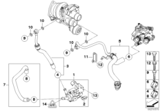 Система охлаждения-турбонагнетатель для BMW R56 Cooper S N14 (схема запасных частей)