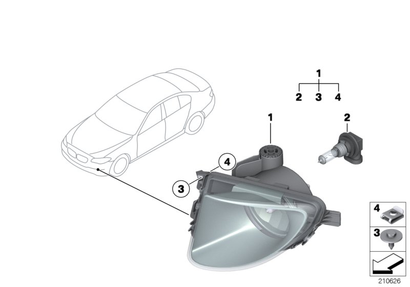 фары противотуманные для BMW F10 Hybrid 5 N55 (схема запчастей)