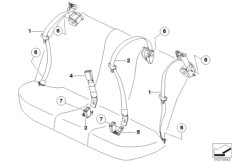Ремень безопасности Зд для BMW E60 525i N52 (схема запасных частей)