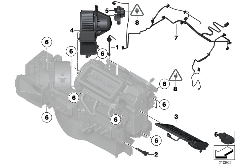 Электрические детали кондиционера для BMW F15 X5 40dX N57Z (схема запчастей)