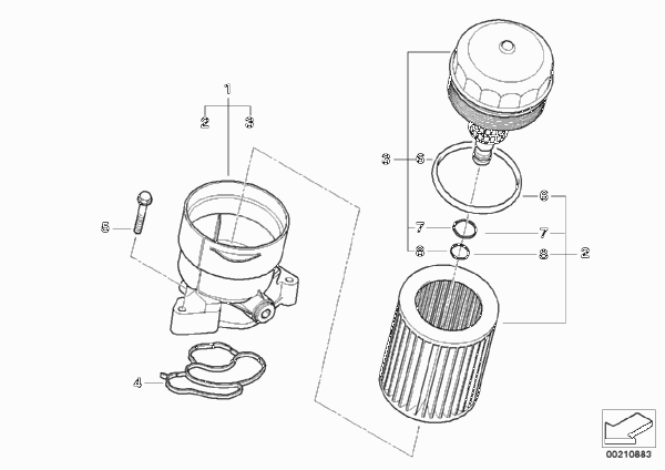 Смазочная система-масляный фильтр для BMW E81 116i 1.6 N43 (схема запчастей)