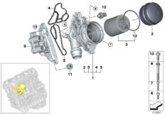 Смазочная система-масляный фильтр для BMW F13 640iX N55 (схема запасных частей)