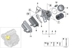 Масляный фильтр смаз.сист.,теплообменник для BMW E61N 530i N52N (схема запасных частей)