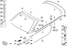 Наружн.наклад/дек.решетка/упл.прокладки для BMW E93 M3 S65 (схема запасных частей)