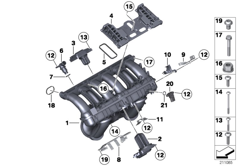 Система впуска для BMW F11 530i N52N (схема запчастей)