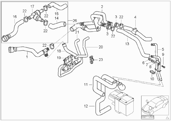 Шланги насос-клапан/ автом.сист.кондиц. для BMW E39 520d M47 (схема запчастей)