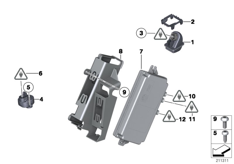 Видеокамера заднего вида с верхн.обзором для BMW E70 X5 3.0si N52N (схема запчастей)