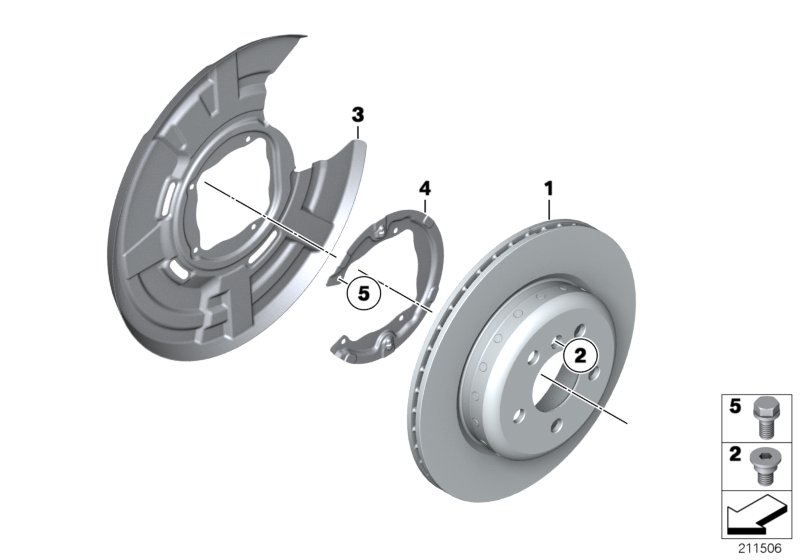 Тормозной диск торм.механ.заднего колеса для BMW F11 530i N52N (схема запчастей)