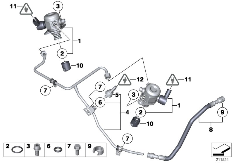 Насос высокого давления/трубопроводы для BMW RR4 Ghost N74R (схема запчастей)