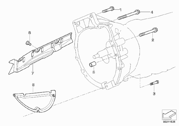 Крепление/дополнит.элементы КПП для BMW E90 320i N46 (схема запчастей)