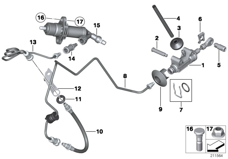Привод управления сцеплением для BMW F11N 530d N57N (схема запчастей)