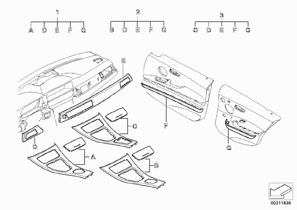 К-т доосн.самокл.накладками для салона для BMW E90N 320xd N47N (схема запчастей)