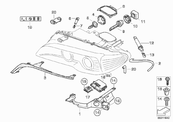 Детали ксеноновой фары / ALC для BMW E46 320Ci M54 (схема запчастей)