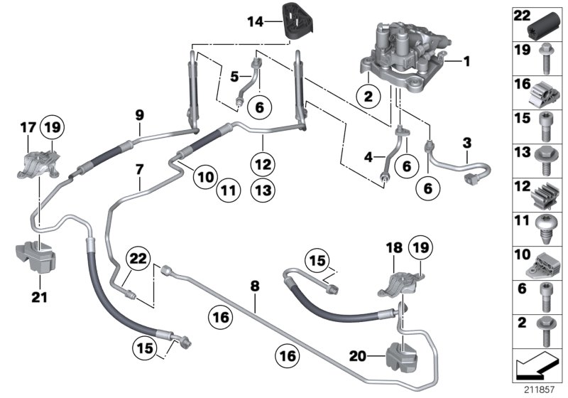 Клапанный блок и доп.дет./Dynamic Drive для BMW F11 535d N57S (схема запчастей)