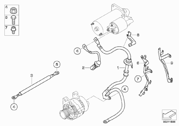 Провод стартера для BMW E46 320d M47N (схема запчастей)
