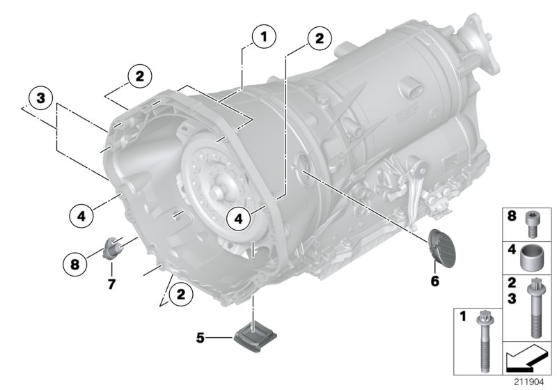 Крепление/дополнит.элементы КПП для BMW F04 Hybrid 7L N63 (схема запчастей)