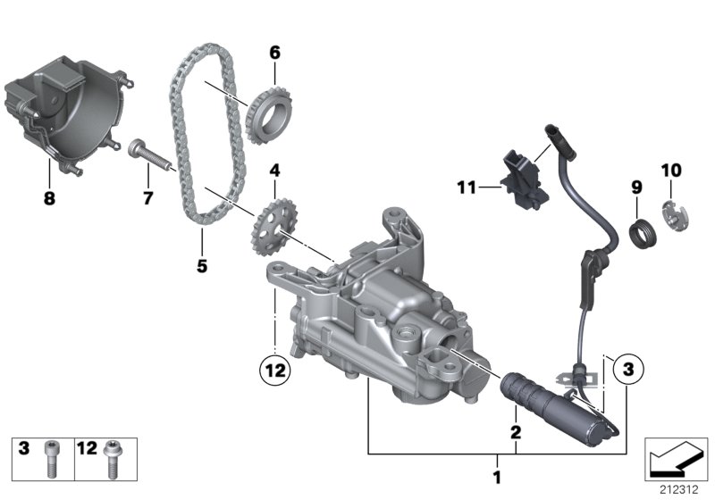 Смазочная система/маслян.насос с прив. для BMW R55N Cooper N16 (схема запчастей)