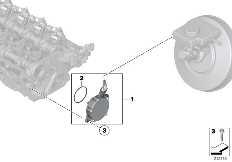 Вакуумный насос с трубопроводом для BMW R56N One 55kW N16 (схема запчастей)