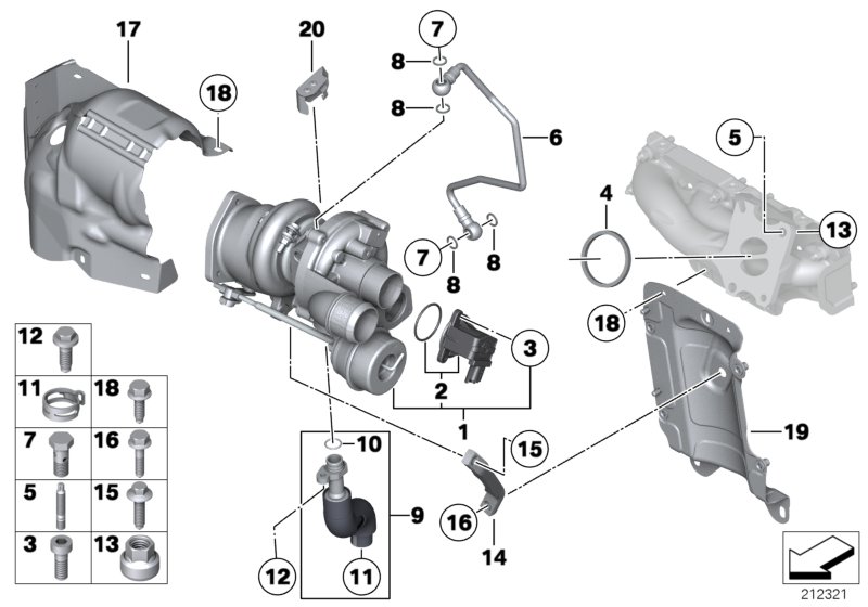 Turbo compressore - Ricambi Usati для BMW R57N Coop.S JCW N18 (схема запчастей)