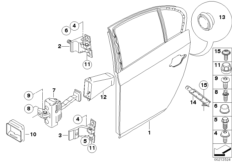 Задняя дверь - петля/ограничитель двери для BMW E60 550i N62N (схема запасных частей)