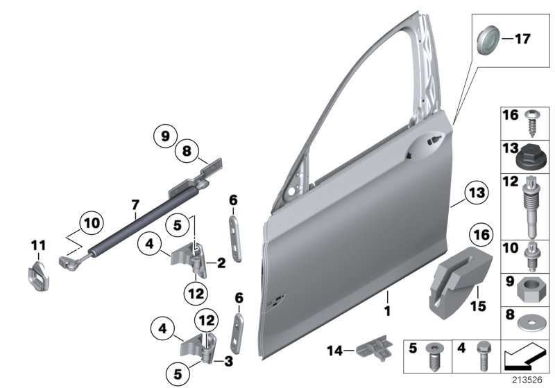 Дверь Пд, петли/ограничитель двери для BMW F01N 730i N52N (схема запчастей)