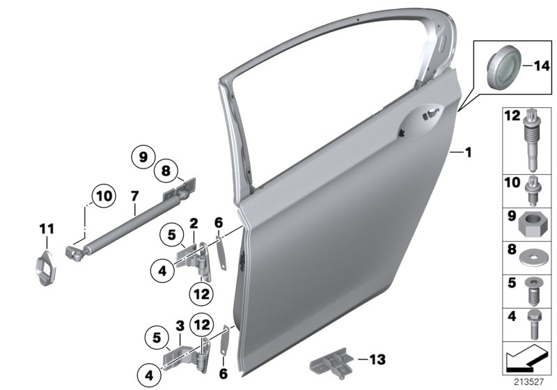 Задняя дверь - петля/ограничитель двери для BMW F01N Hybrid 7 N55 (схема запчастей)