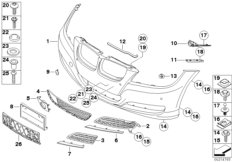 Облицовка Пд для BMW E90N 330i N52N (схема запасных частей)