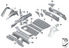 Пол багажника/брызговик Зд для BMW R60 Cooper S N18 (схема запасных частей)